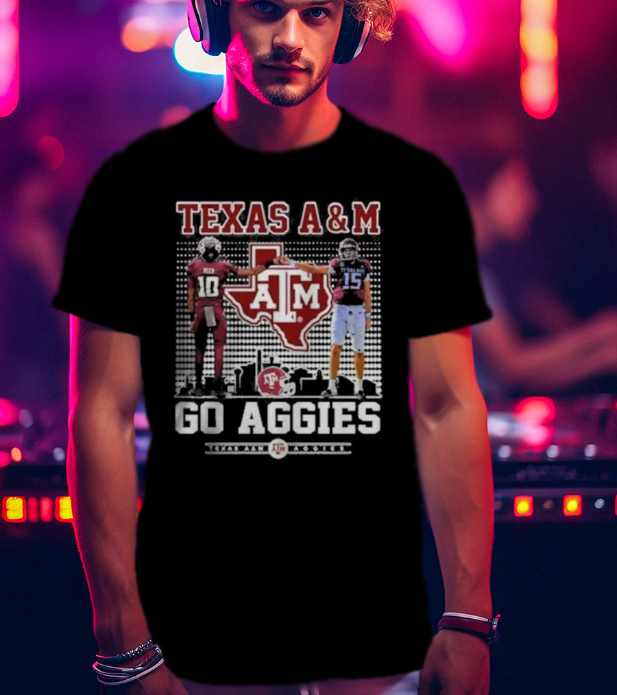 Texas A&M Aggies Football Players 10 And 15 Go Aggies Texas Map T-Shirt