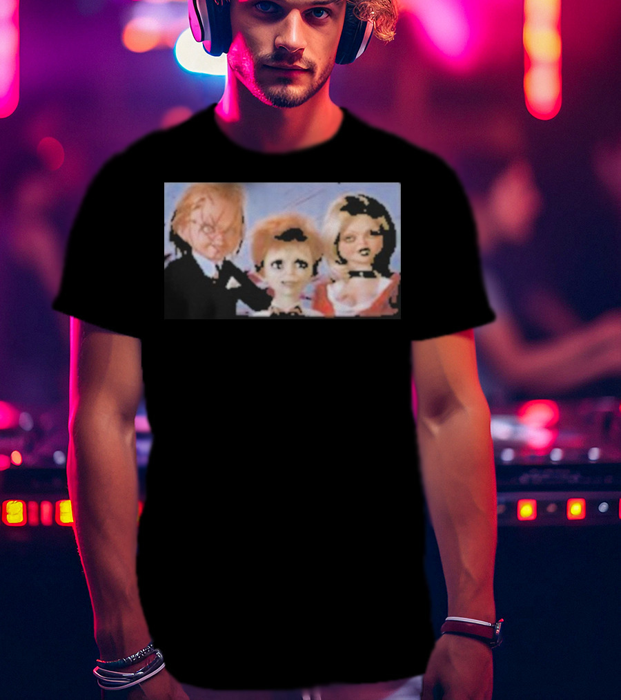 Chucky And Family Horror Characters In Distorted Family T-Shirt