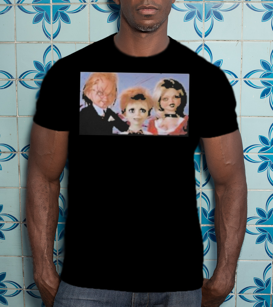 Chucky And Family Horror Characters In Distorted Family T-Shirt