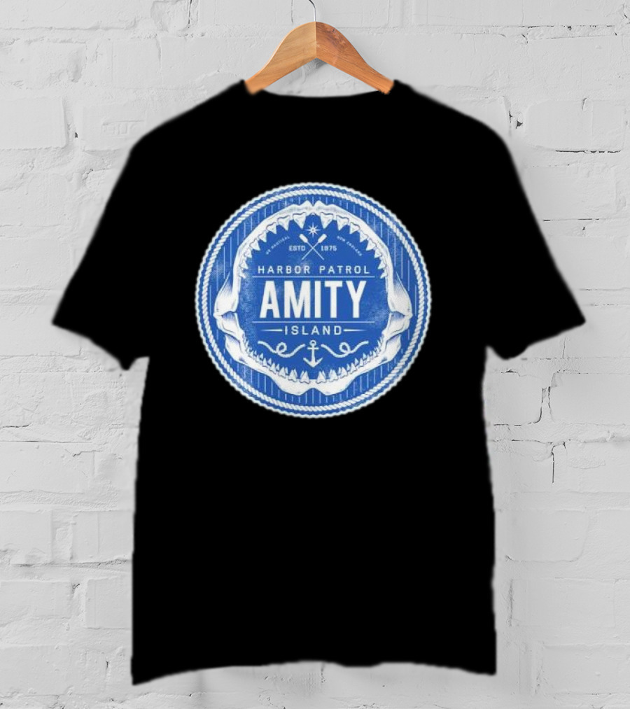 Amity Island Harbor Patrol ESTD 1975 Shark Jaw Anchor Badge T-Shirt