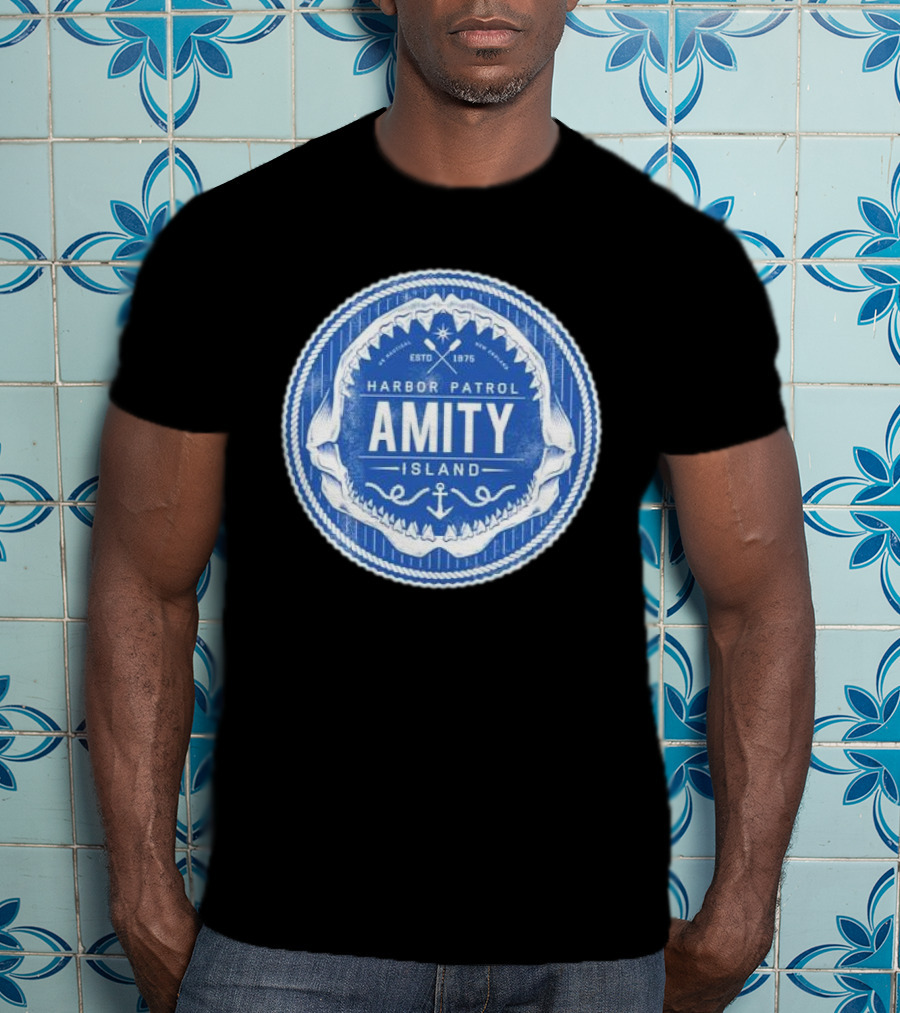 Amity Island Harbor Patrol ESTD 1975 Shark Jaw Anchor Badge T-Shirt