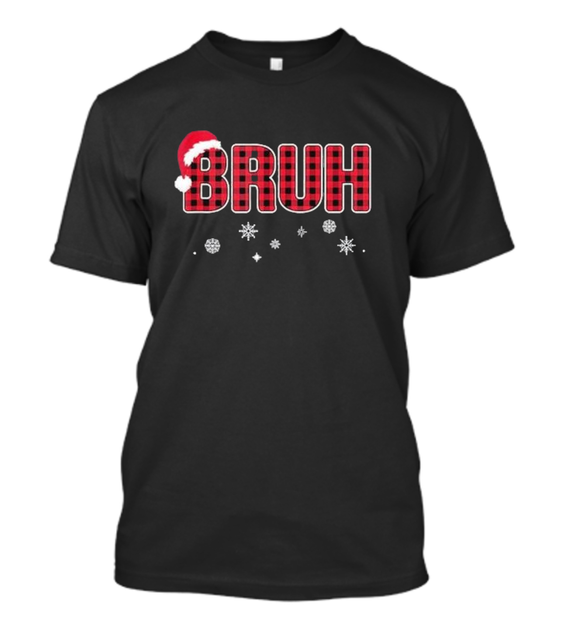 Bruh Christmas Pajamas Kids Teens Boys Red Plaid Santa Hat Snowflakes T-Shirt
