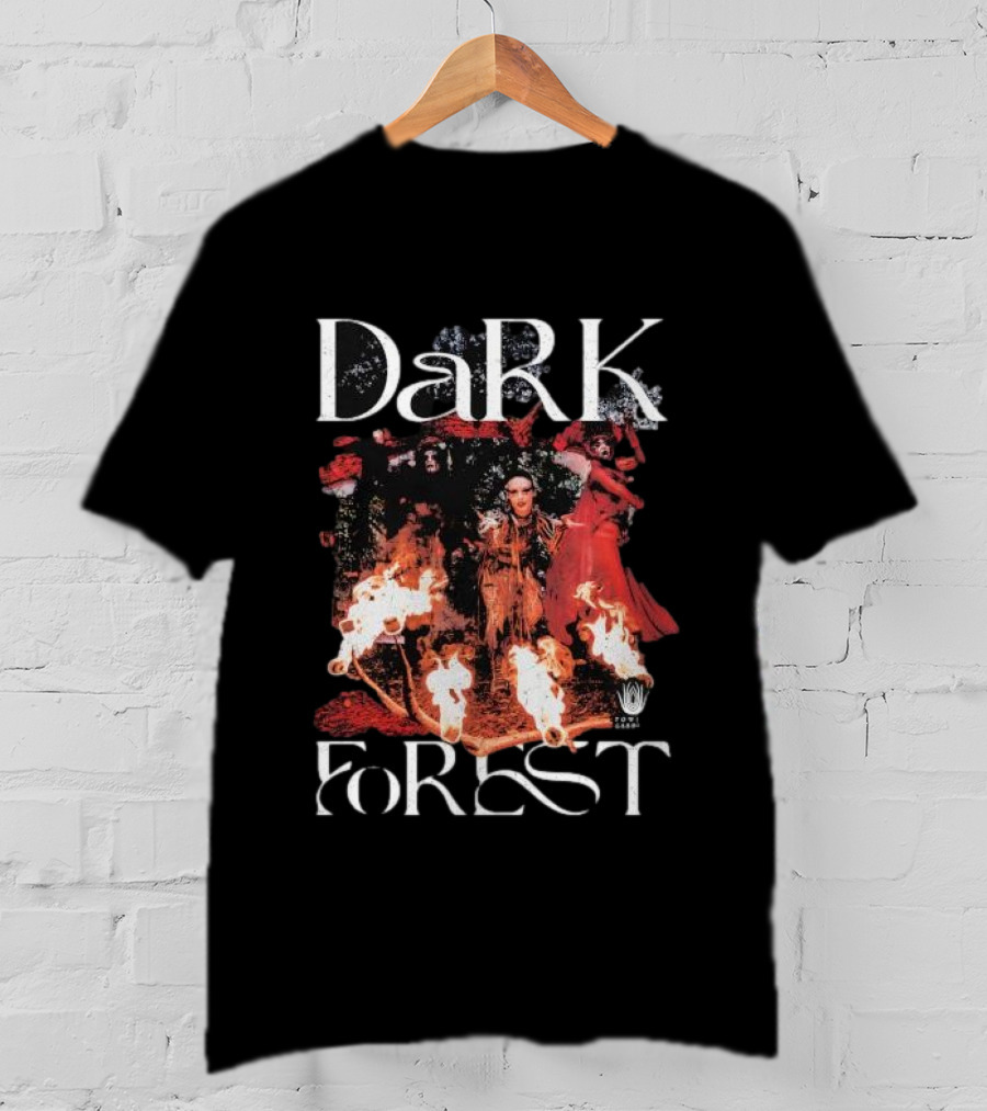 Dark Forest Illuminated Figure And Flames Quixotic X Made Mobb T-Shirt
