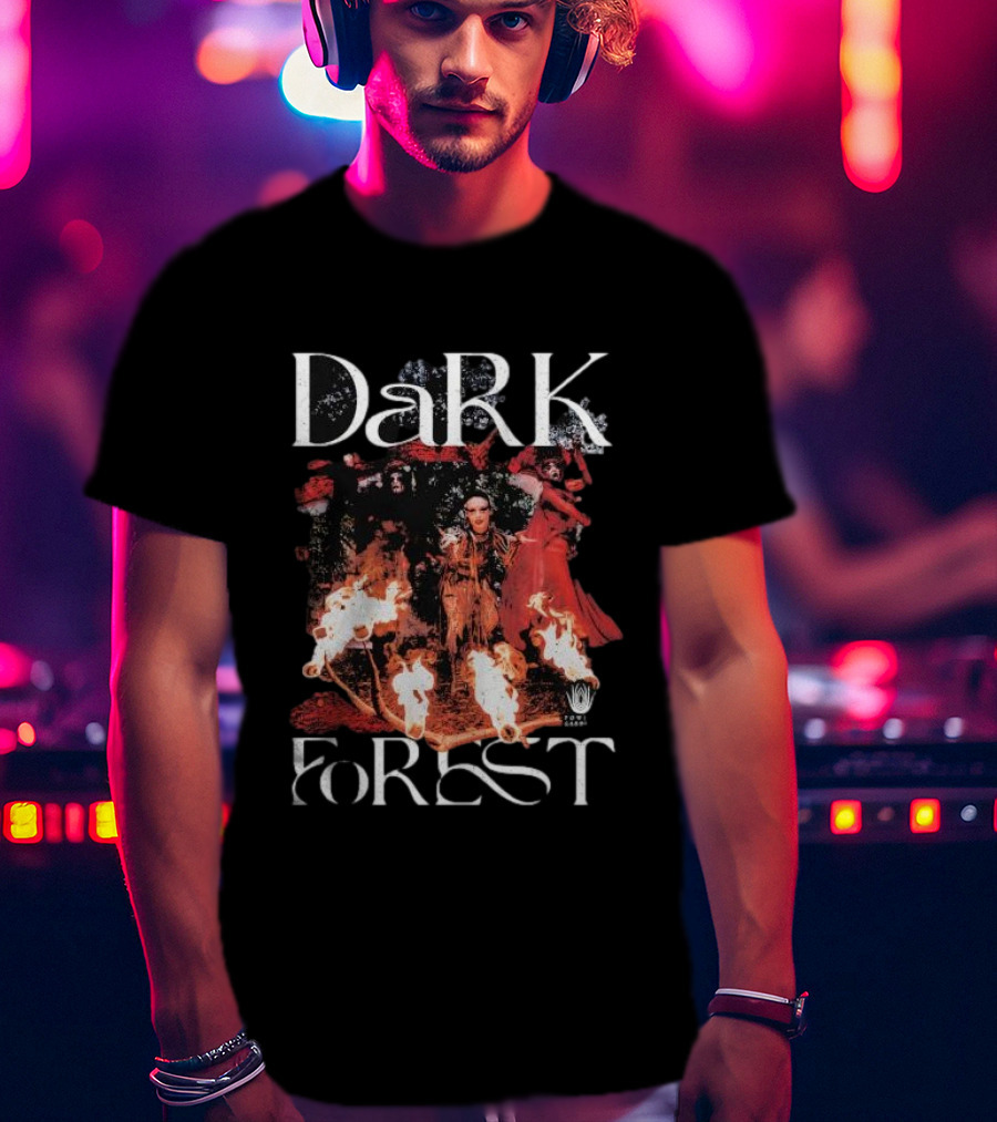 Dark Forest Illuminated Figure And Flames Quixotic X Made Mobb T-Shirt