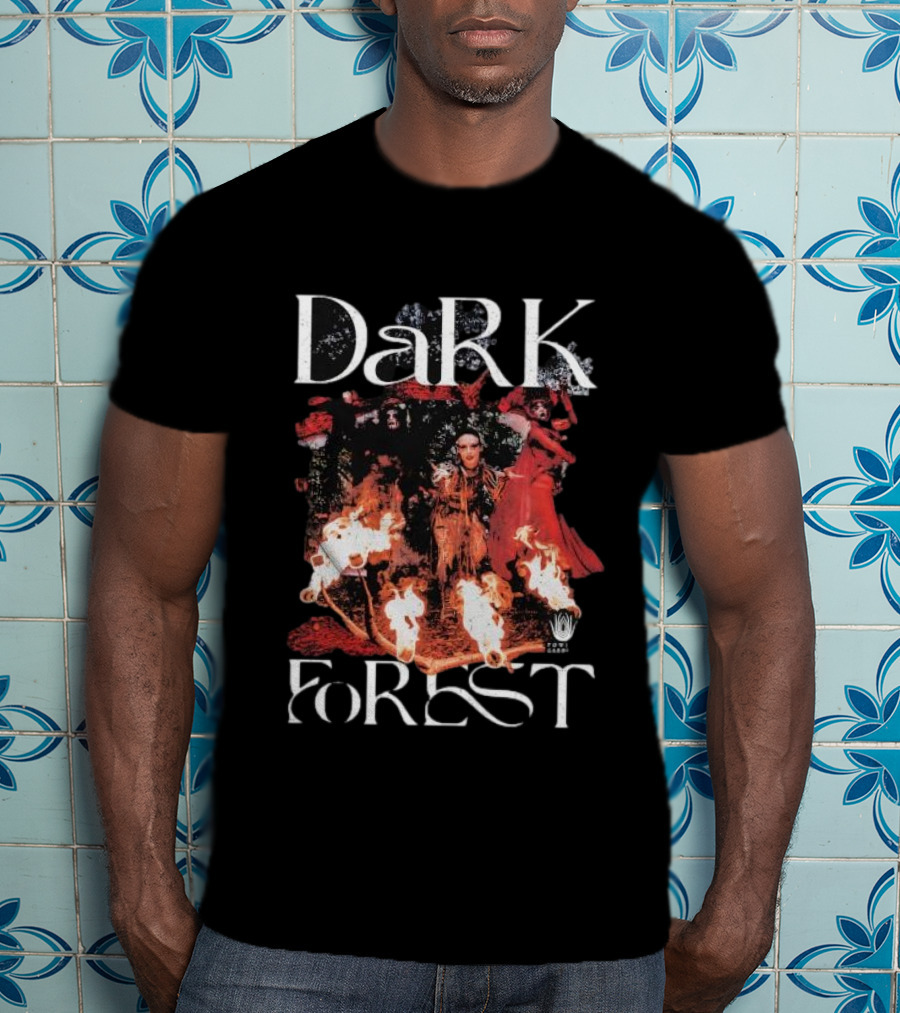 Dark Forest Illuminated Figure And Flames Quixotic X Made Mobb T-Shirt
