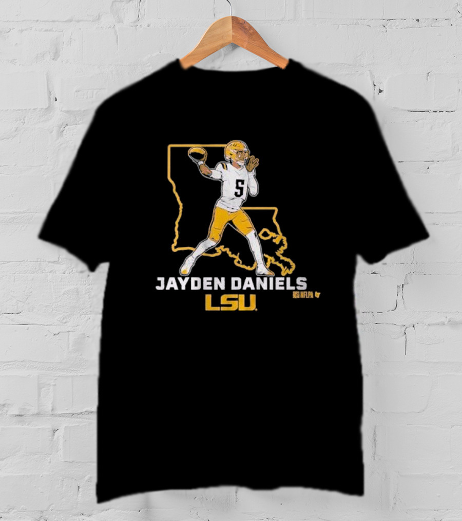 Jayden Daniels LSU Tigers NFLPA Football Louisiana Map T-Shirt
