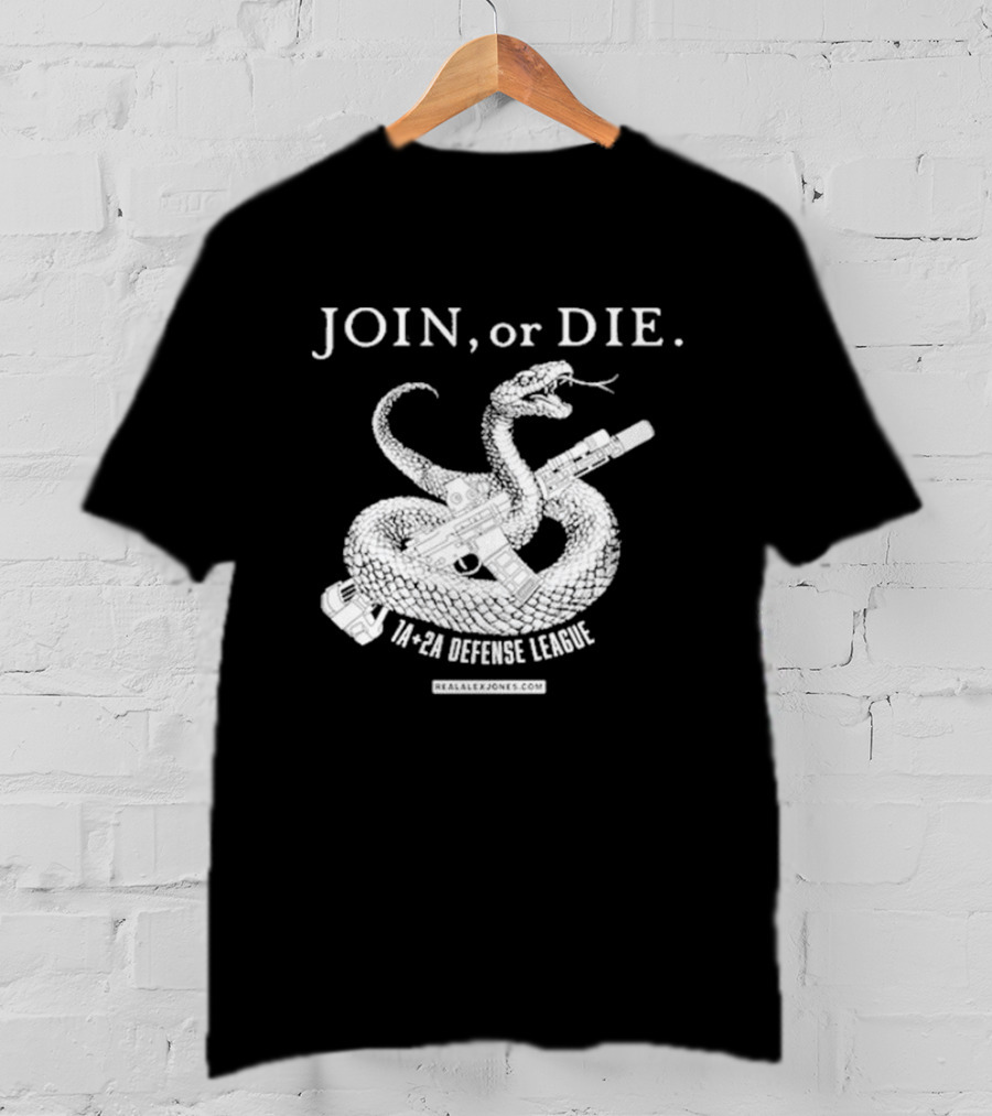 Join Or Die 1A + 2A Defense League Snake Rifle RealAlexJones T-Shirt