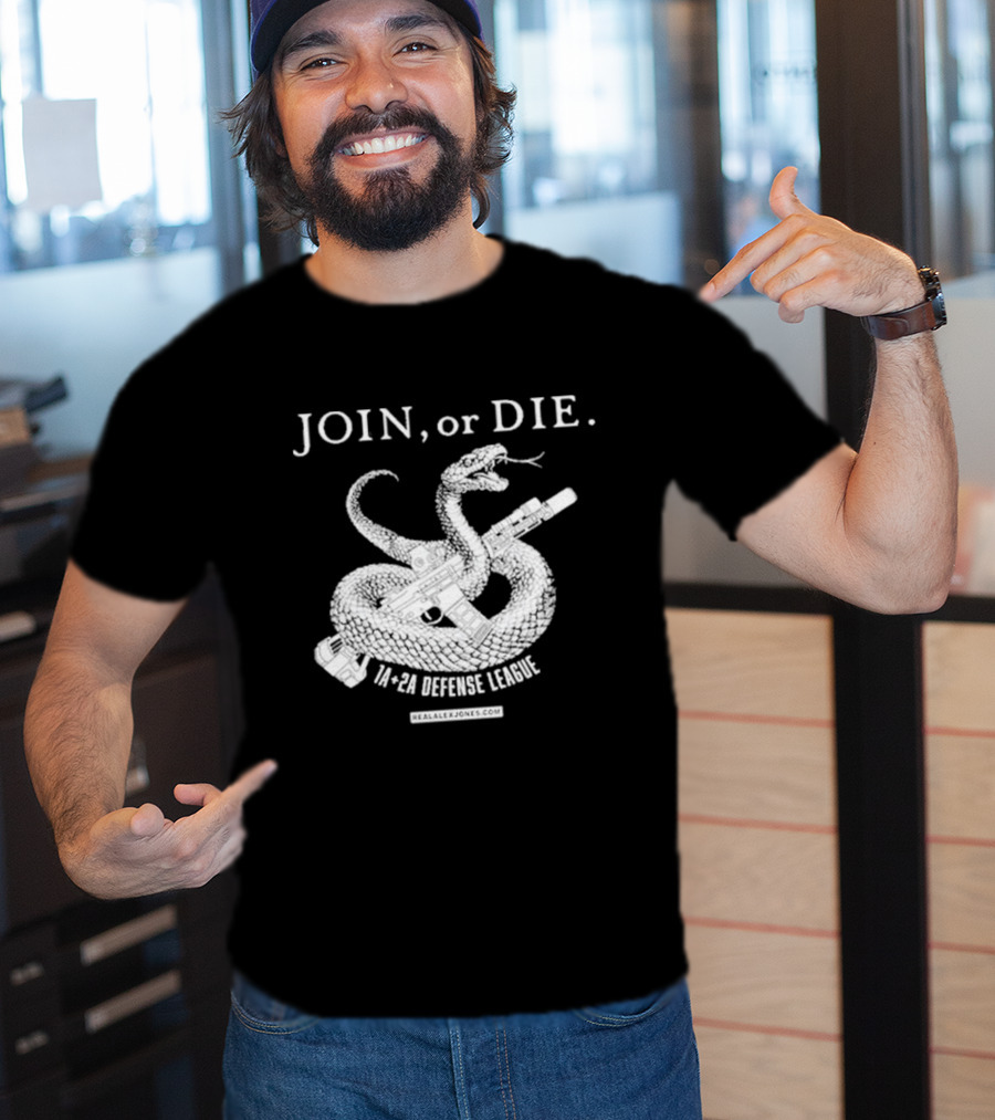 Join Or Die 1A + 2A Defense League Snake Rifle RealAlexJones T-Shirt