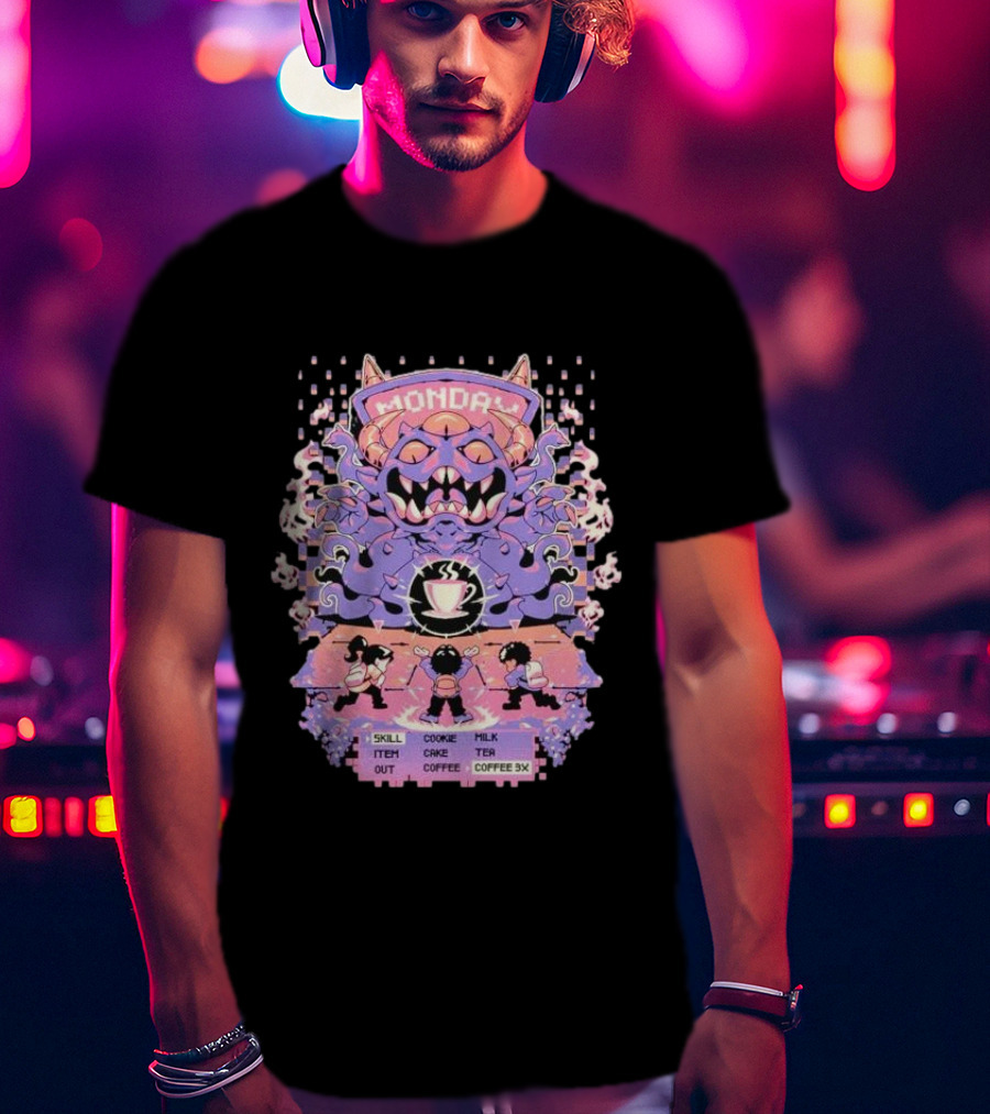 Monday Coffee Battle Monster Skill Cookie Milk Tea Coffee 3X T-Shirt