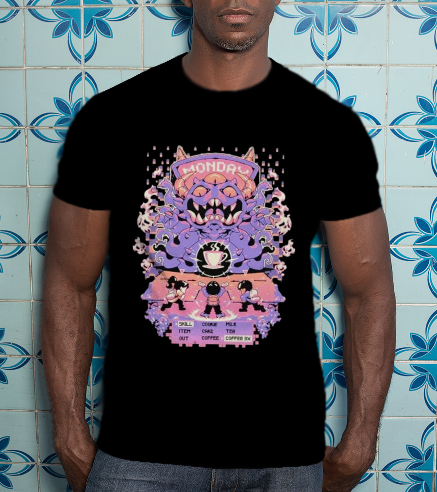 Monday Coffee Battle Monster Skill Cookie Milk Tea Coffee 3X T-Shirt