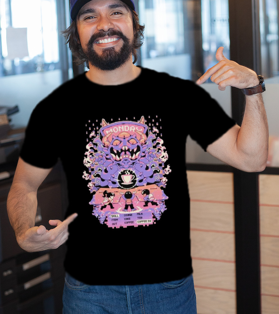 Monday Coffee Battle Monster Skill Cookie Milk Tea Coffee 3X T-Shirt