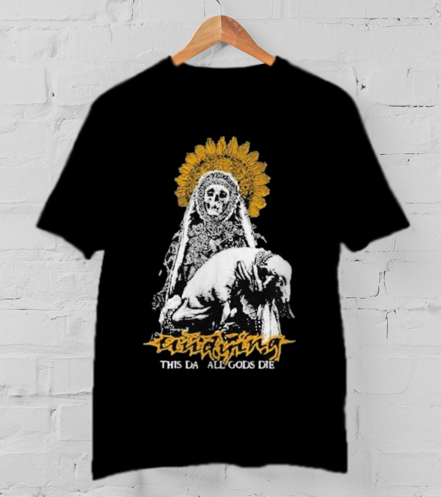 Undying This Day All Gods Die Skeleton Priest With Lamb And Sunflower Halo T-Shirt