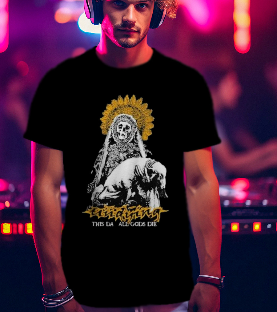Undying This Day All Gods Die Skeleton Priest With Lamb And Sunflower Halo T-Shirt