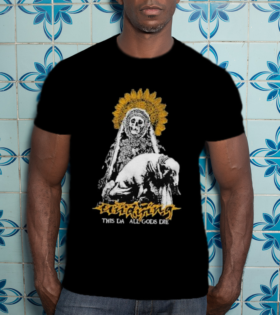 Undying This Day All Gods Die Skeleton Priest With Lamb And Sunflower Halo T-Shirt