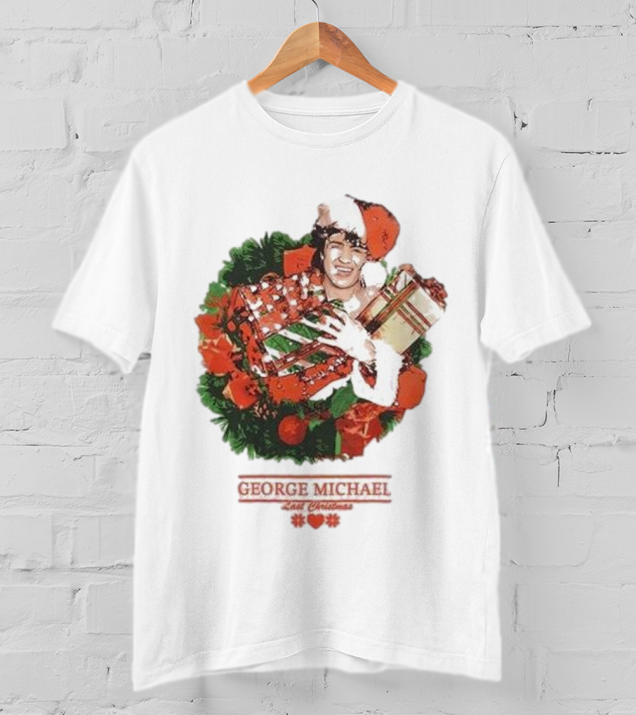 George Michael Last Christmas Santa Hat Wreath T-Shirt
