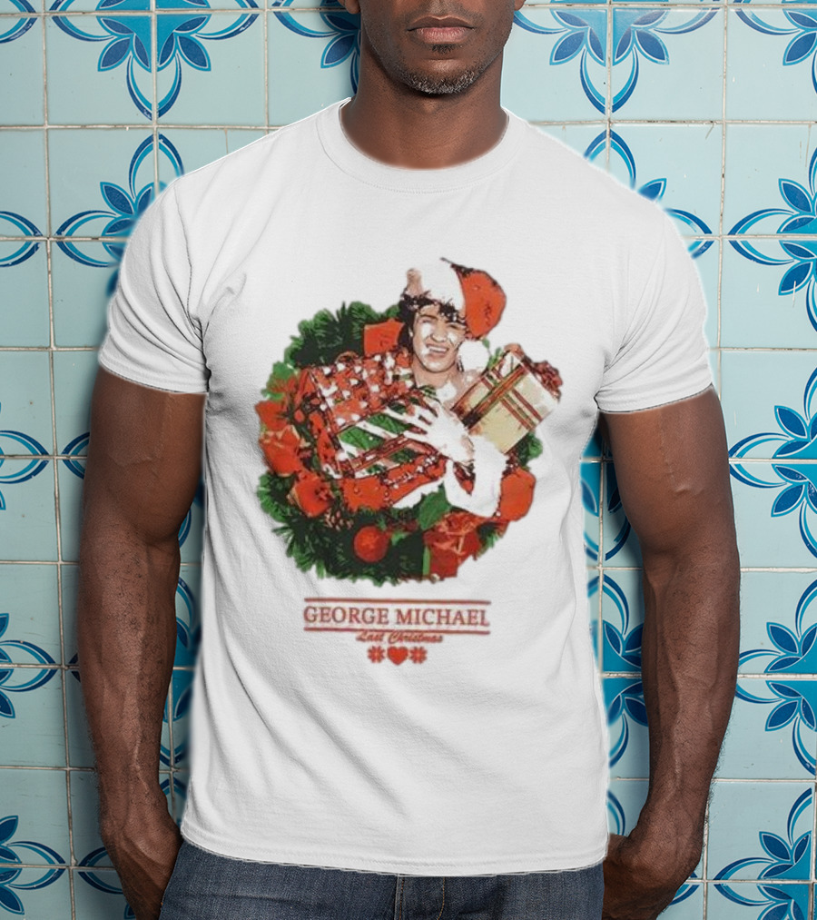 George Michael Last Christmas Santa Hat Wreath T-Shirt