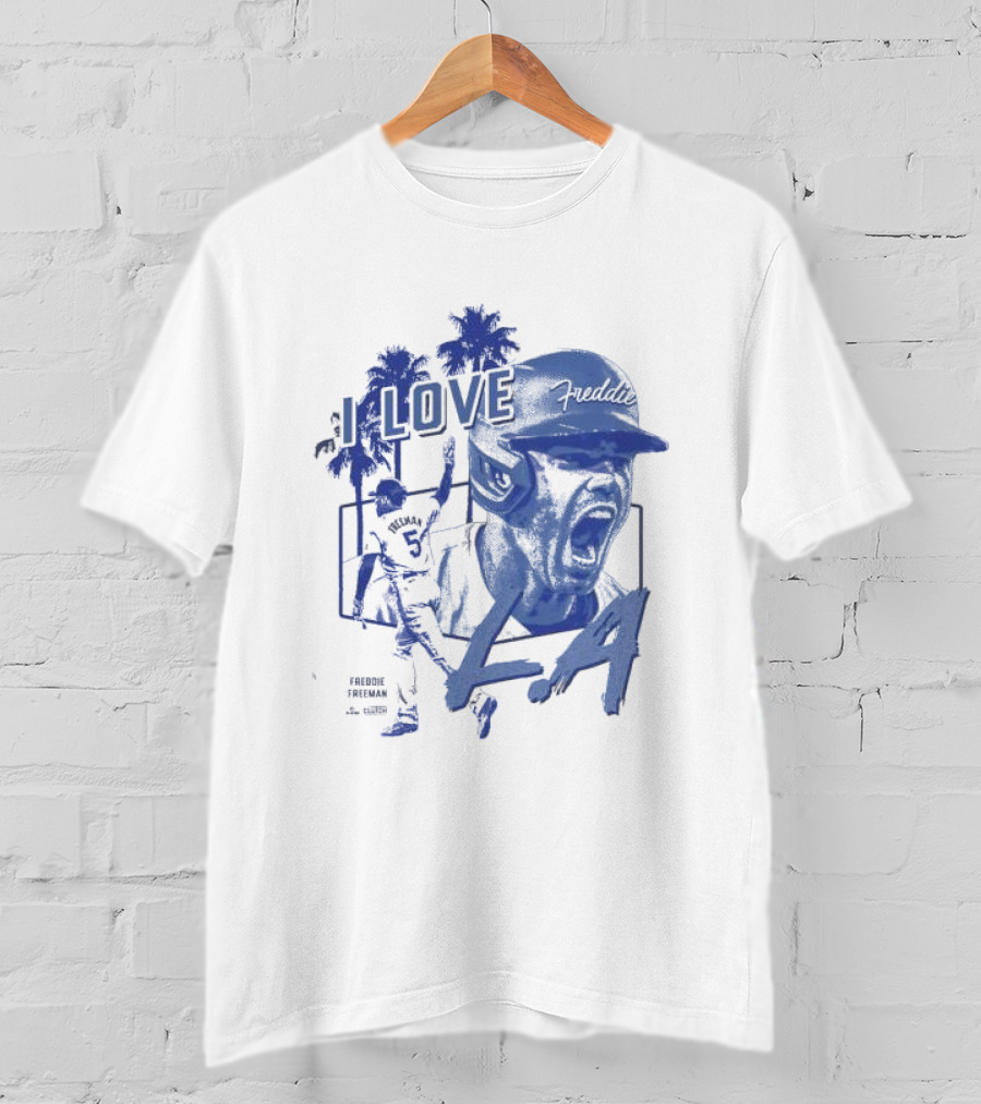 I Love LA Freddie Freeman Baseball Player Palm Trees Dodger Blue T-Shirt