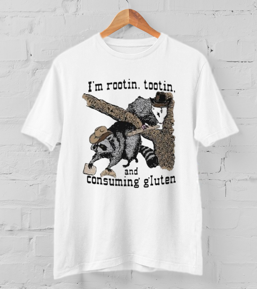I'm Rootin Tootin Raccoon Duo Consuming Gluten In Cowboy Hats T-Shirt