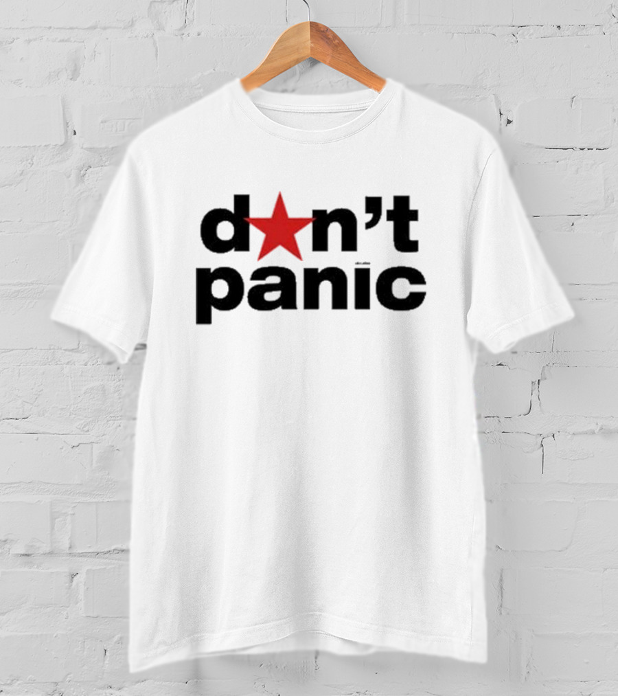 Lauren Sanderson Don't Panic Red Star Icon Text T-Shirt