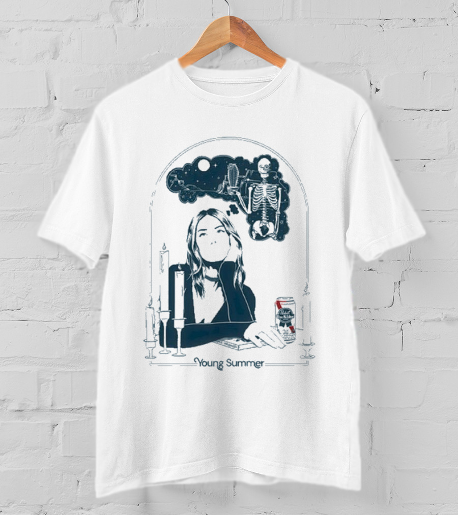 Young Summer Pabst Skeleton Night Sky Candles And Can T-Shirt