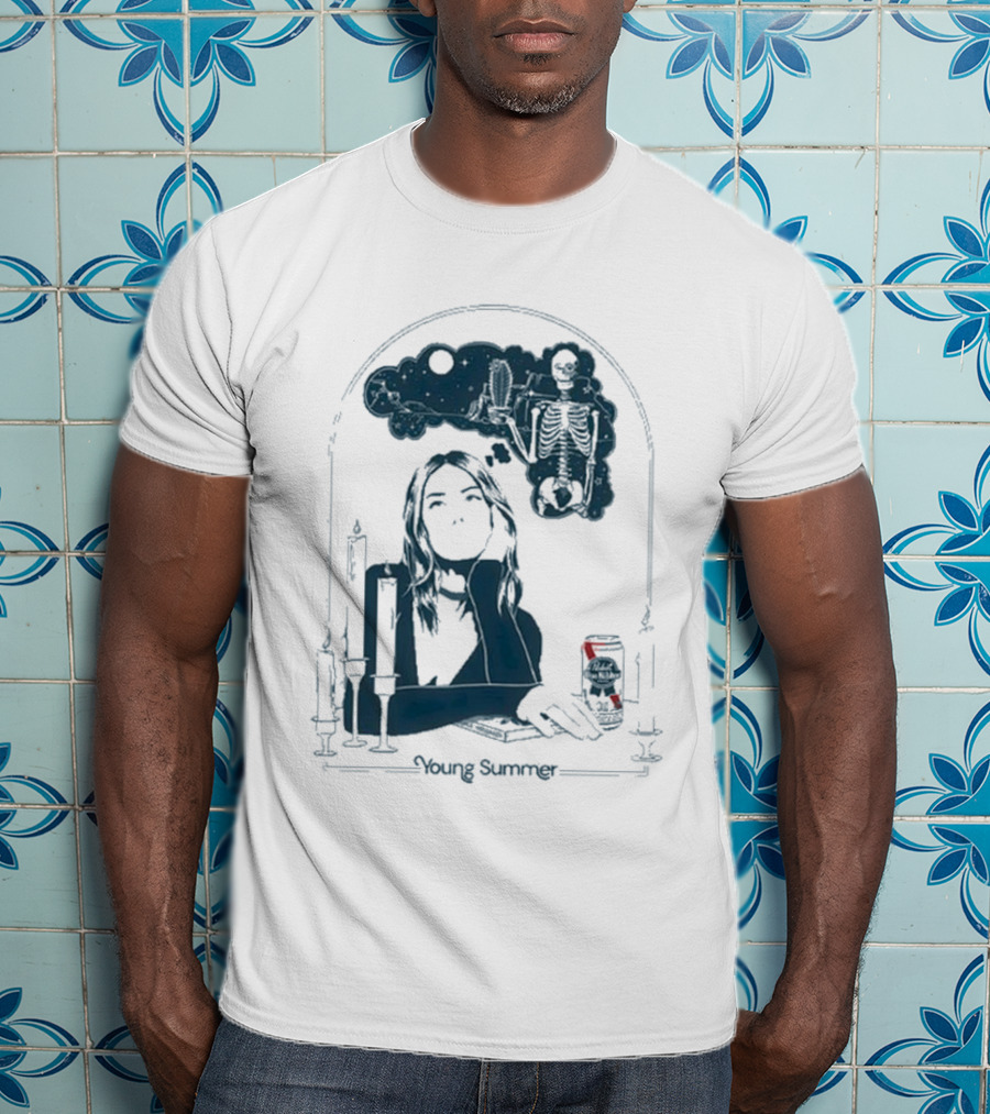 Young Summer Pabst Skeleton Night Sky Candles And Can T-Shirt