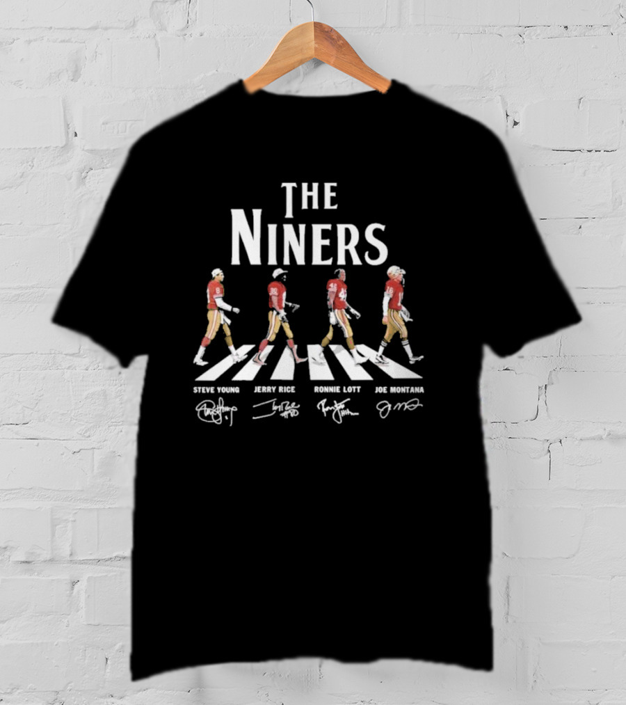 The Niners Steve Young Jerry Rice Ronnie Lott Joe Montana Abbey Road Walk T-Shirt