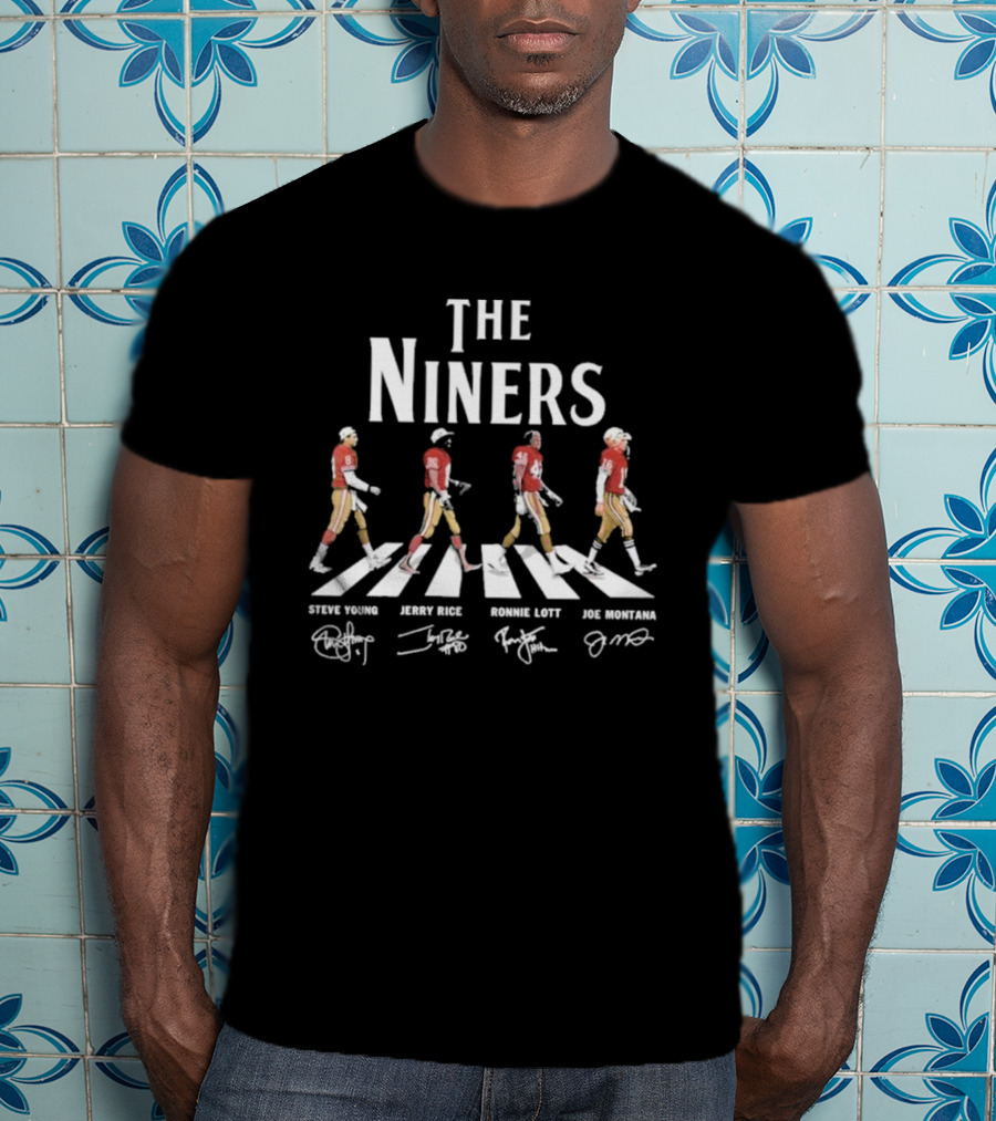 The Niners Steve Young Jerry Rice Ronnie Lott Joe Montana Abbey Road Walk T-Shirt
