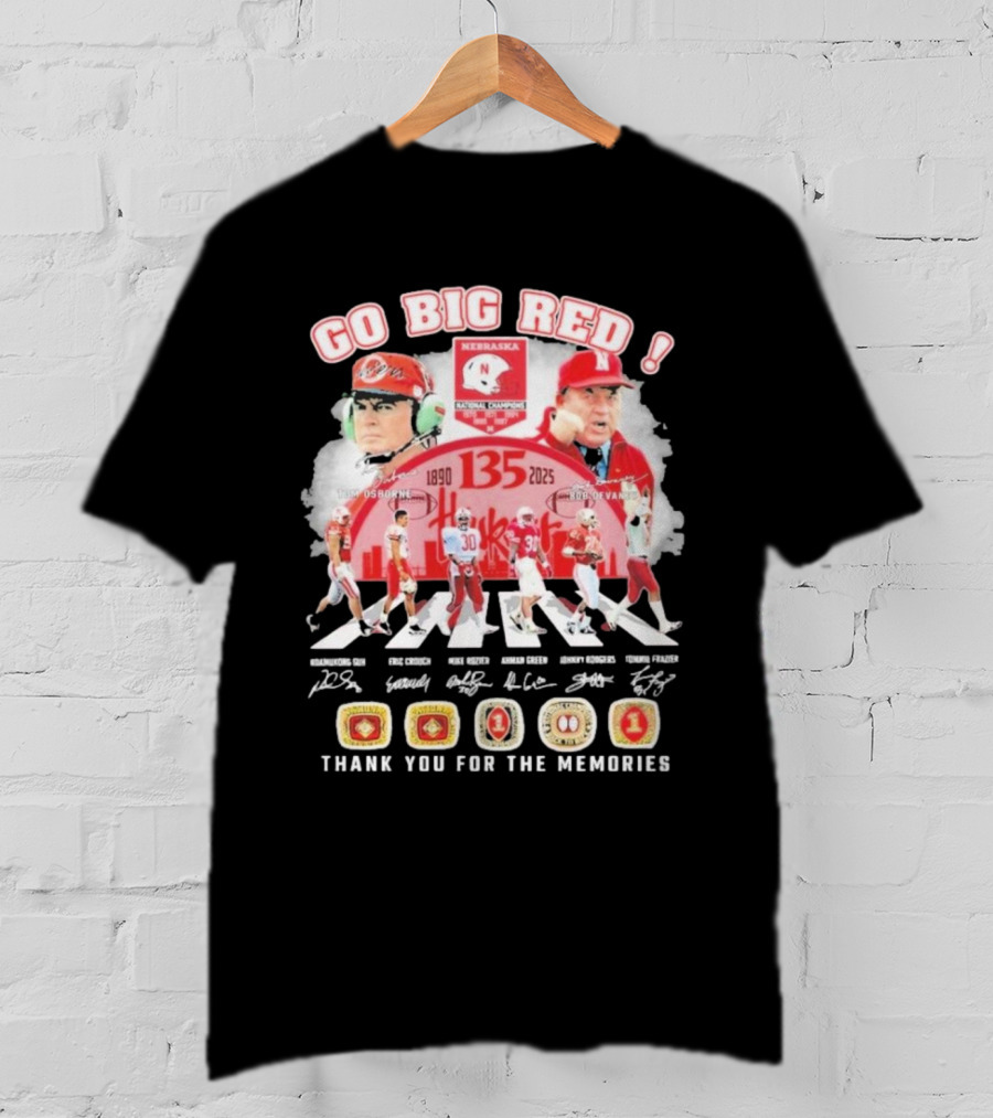 Go Big Red Nebraska Cornhuskers 135 Years 1890-2025 Thank You For The Memories T-Shirt