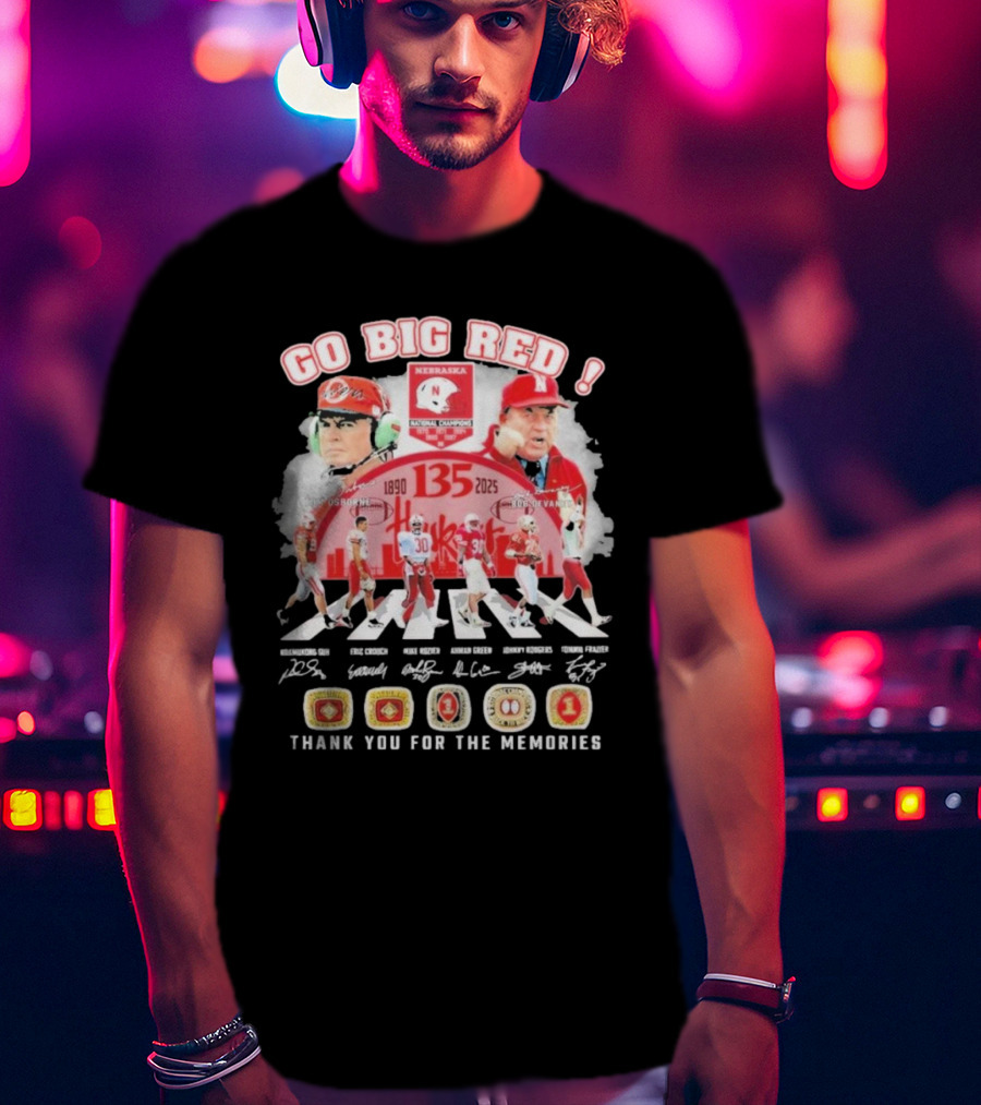 Go Big Red Nebraska Cornhuskers 135 Years 1890-2025 Thank You For The Memories T-Shirt