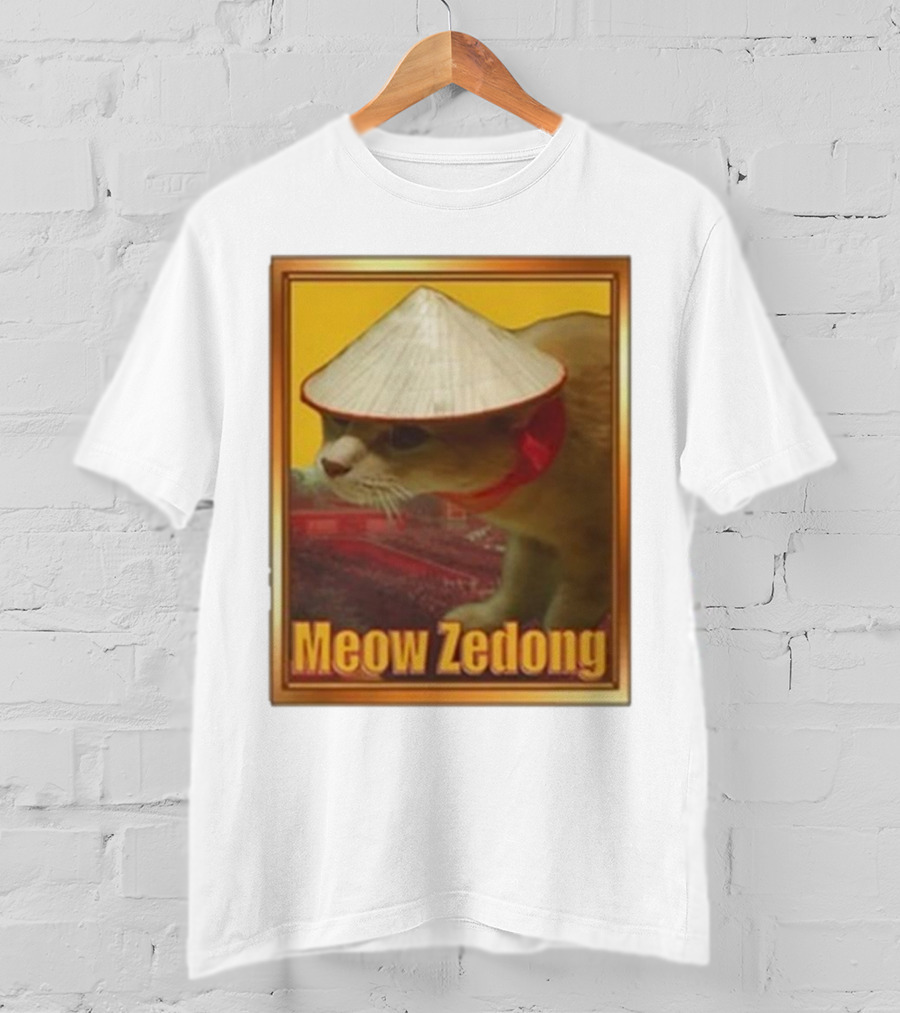 Funny Ahh Tees Meow Zedong Cat With Hat T-Shirt