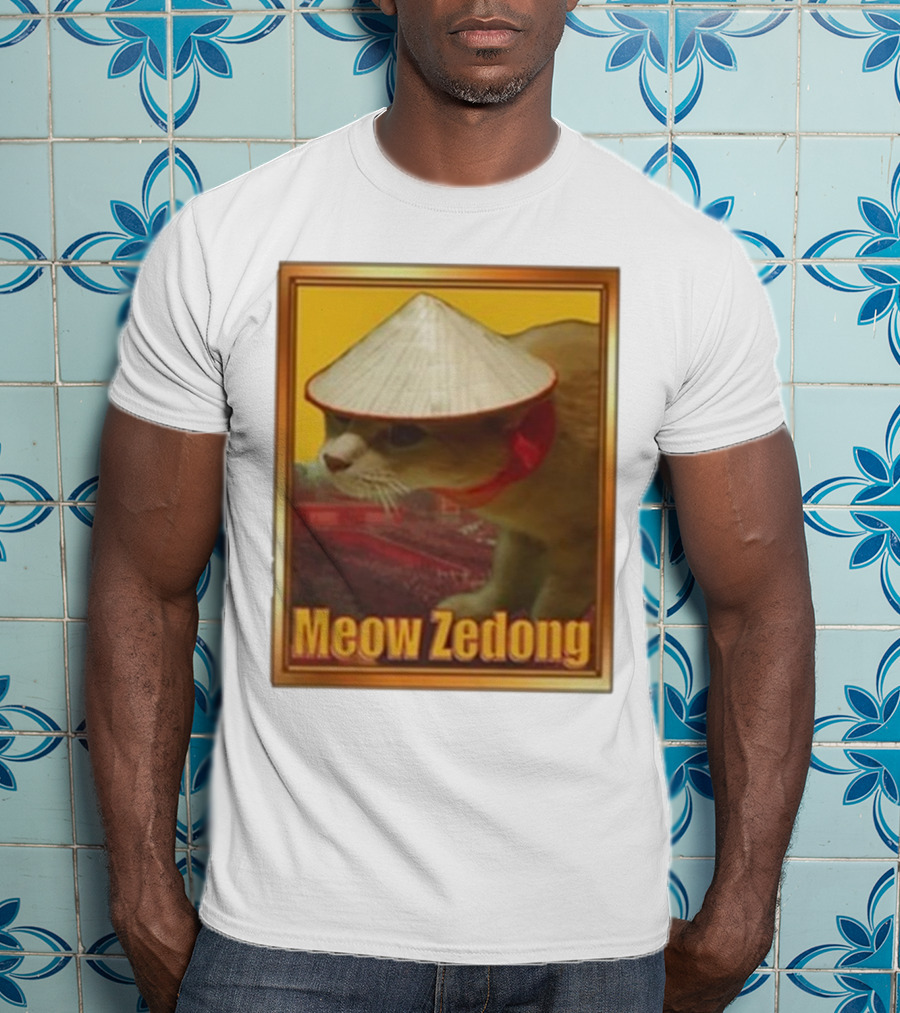 Funny Ahh Tees Meow Zedong Cat With Hat T-Shirt