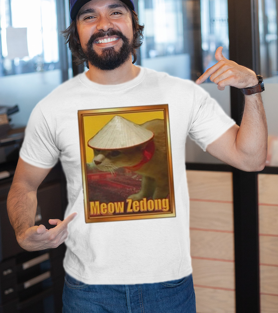 Funny Ahh Tees Meow Zedong Cat With Hat T-Shirt