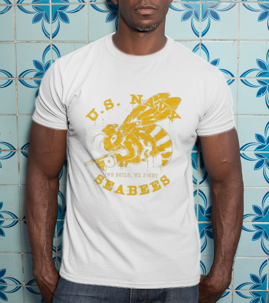 U.S. Navy Seabees We Build We Fight Vintage Bee With Tool T-Shirt