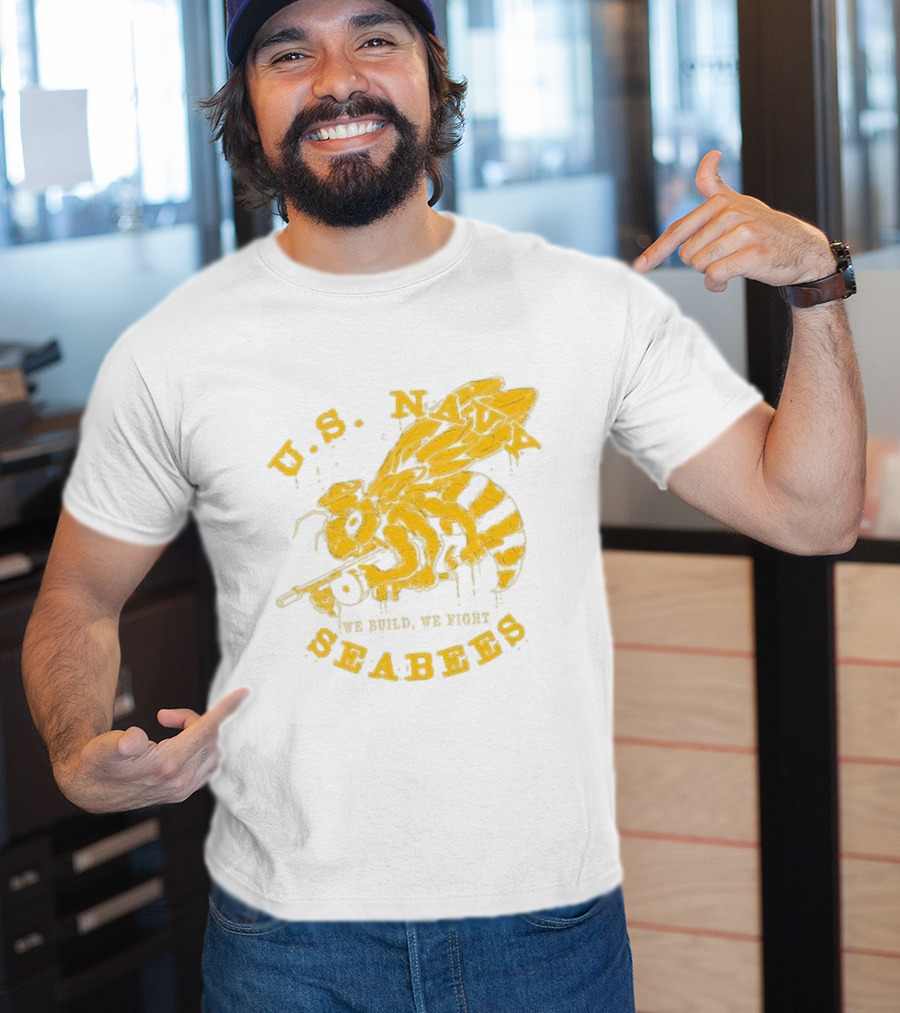 U.S. Navy Seabees We Build We Fight Vintage Bee With Tool T-Shirt