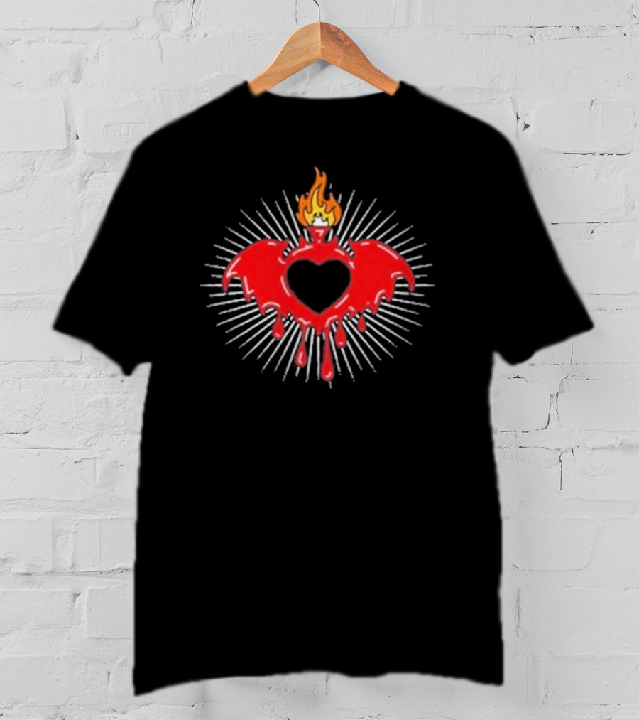 Clandestine Forever Sacred Flaming Heart With Wings And Radiating Light T-Shirt