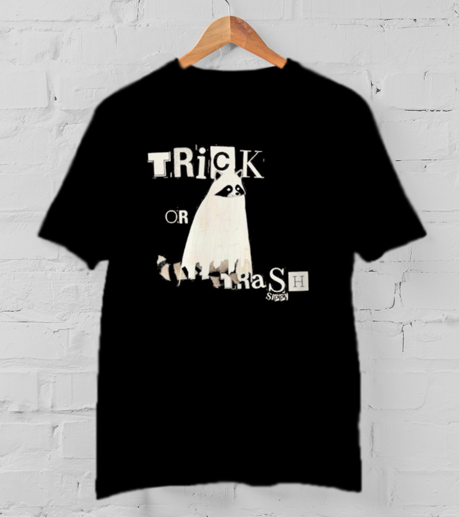 TRICK OR TRASH SIPPY Black Raccoon Ghost Costume T-Shirt