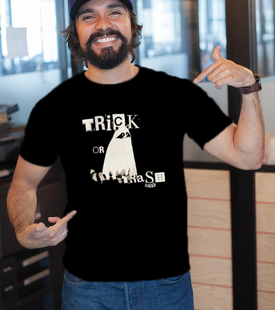TRICK OR TRASH SIPPY Black Raccoon Ghost Costume T-Shirt
