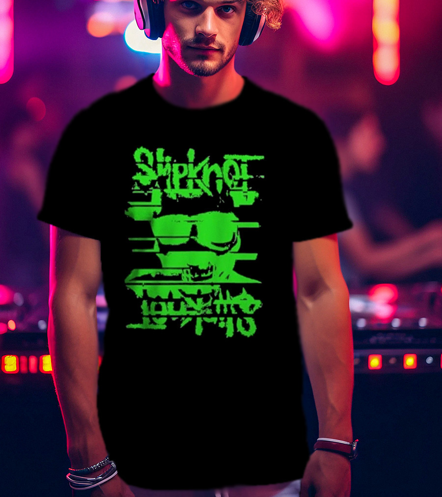 Slipknot The Thick Glitch Skull Neon Green T-Shirt
