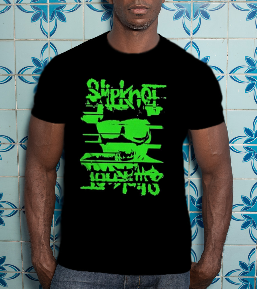 Slipknot The Thick Glitch Skull Neon Green T-Shirt