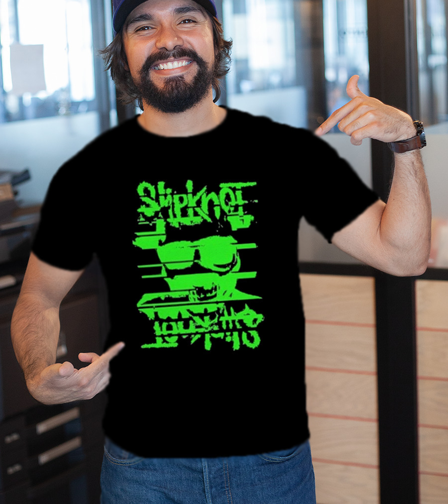 Slipknot The Thick Glitch Skull Neon Green T-Shirt