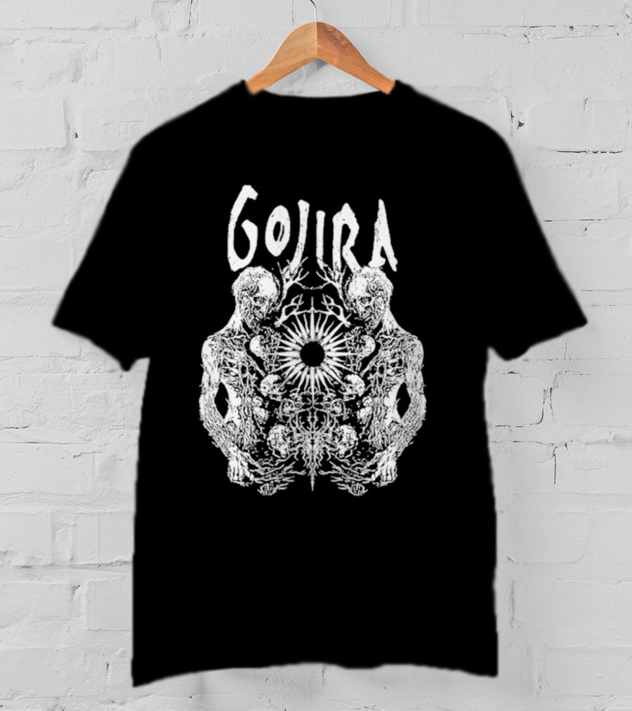 GOJIRA Twin Skull Symmetry With Skeletal Figures And Central Orb T-Shirt