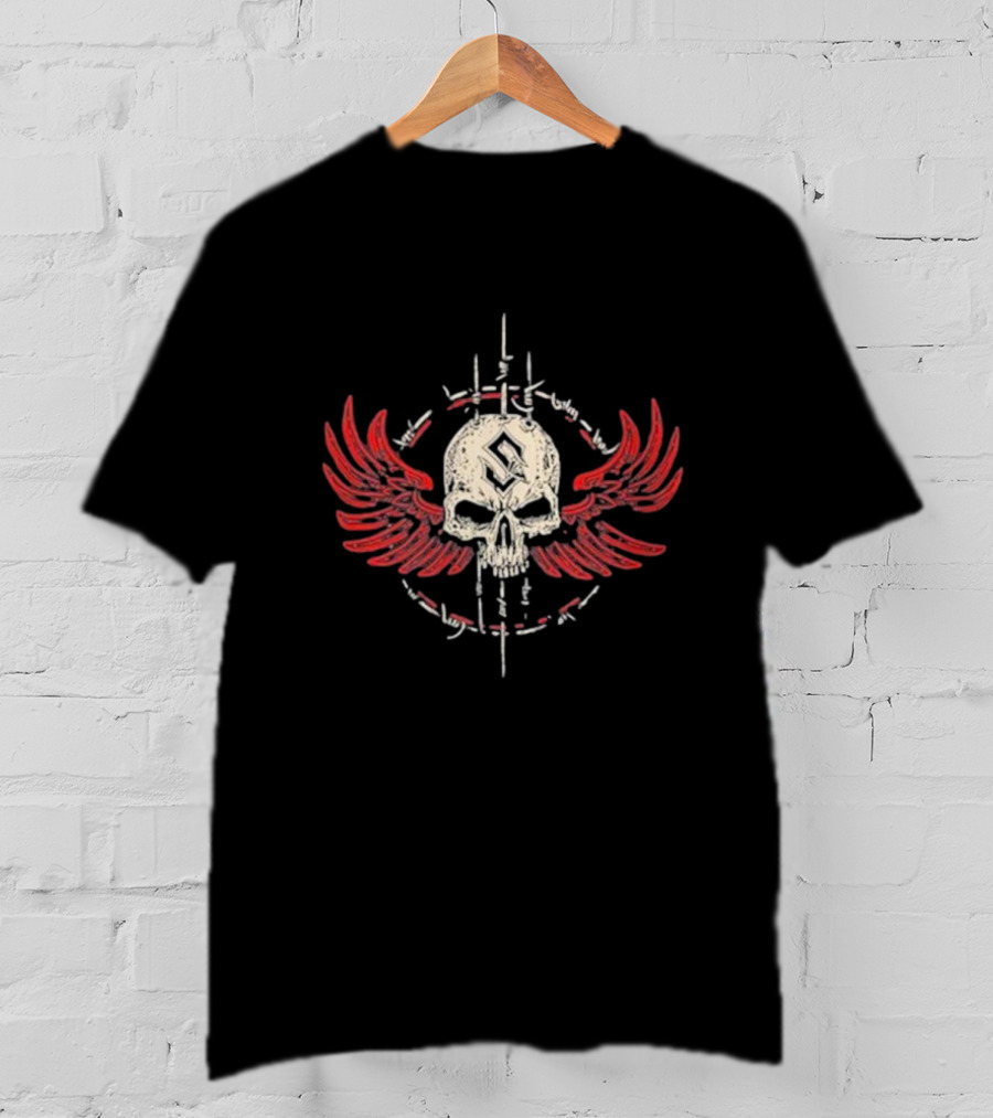 Sabaton Never-Ending Skull With Wings And Barbed Wire Circle T-Shirt