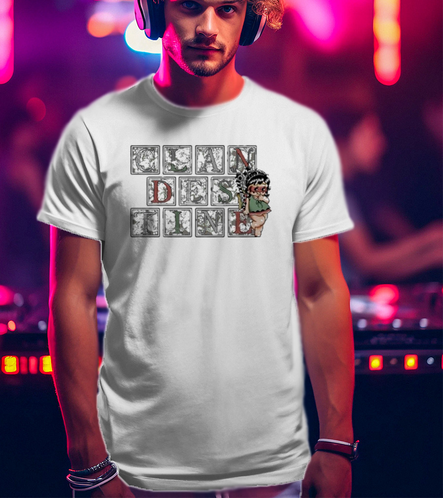 CLANDESTINE Blocks With Winged Fairy Character T-Shirt