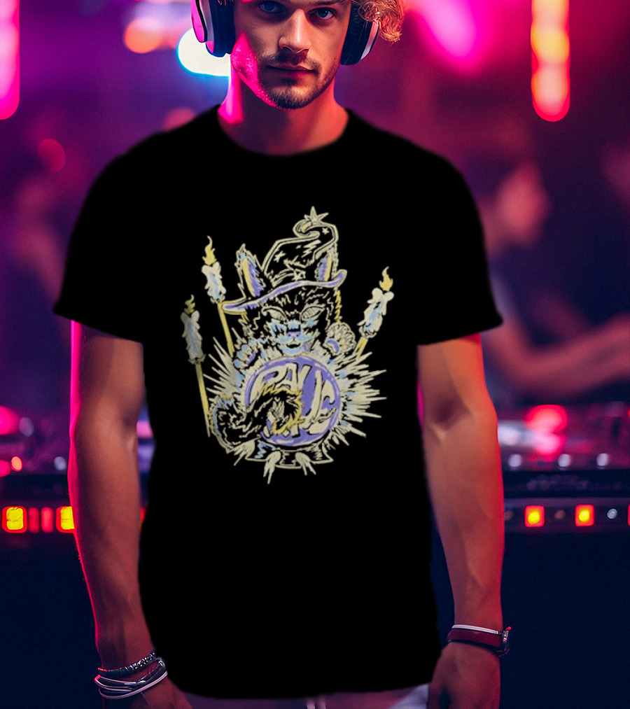 Shadow Wizard Karma Cat With Mystic Candles And Rave Sphere T-Shirt