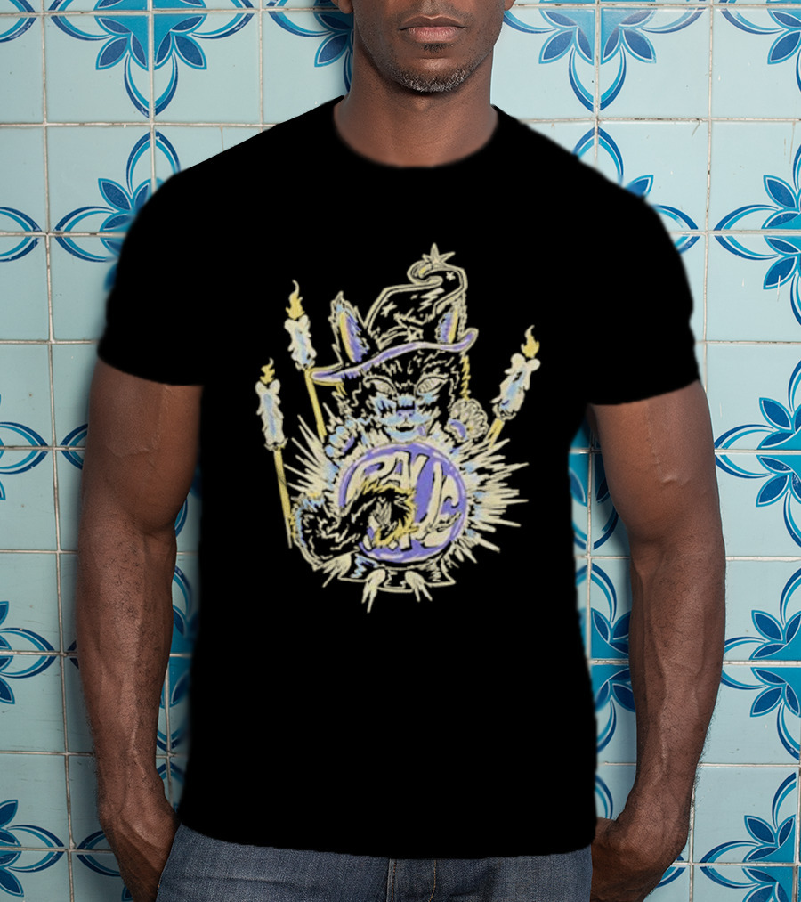 Shadow Wizard Karma Cat With Mystic Candles And Rave Sphere T-Shirt