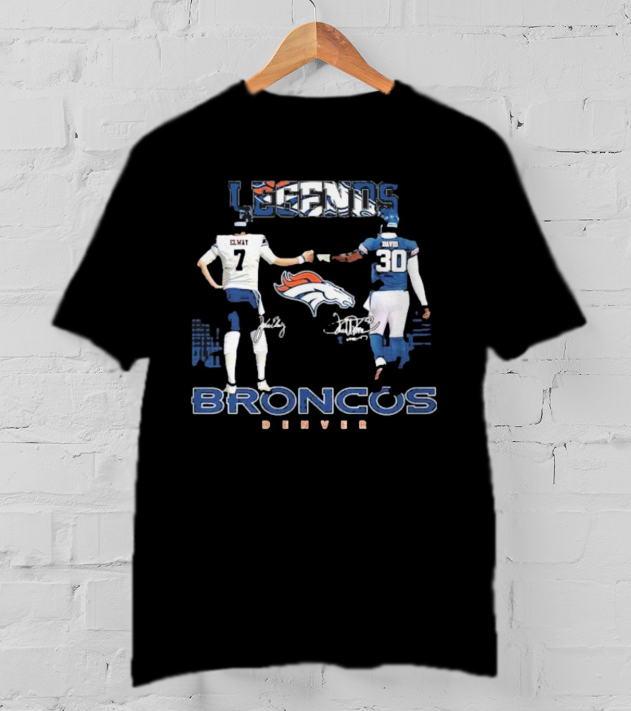 Denver Broncos Legends Elway Davis Signature Football Duo T-Shirt