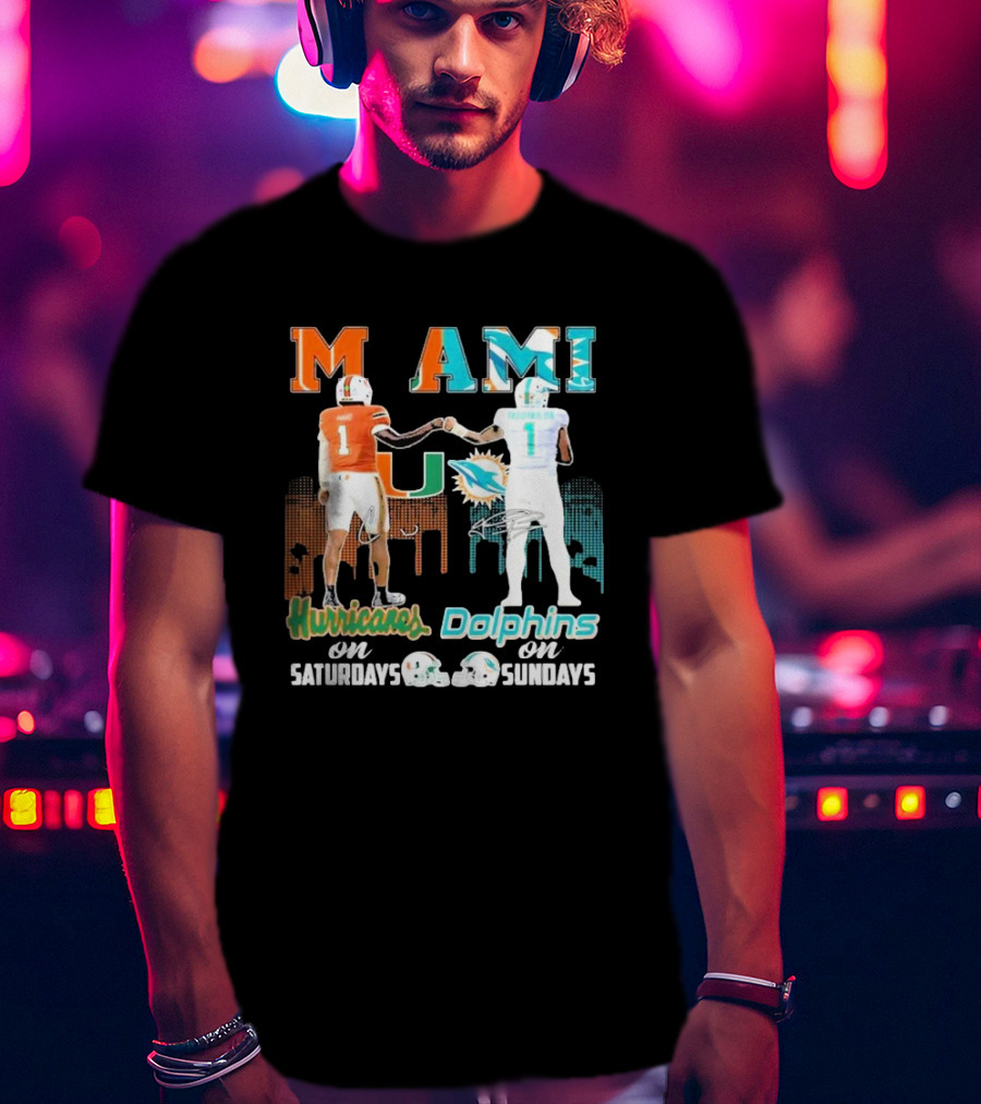 Miami Hurricanes On Saturdays Dolphins On Sundays T-Shirt