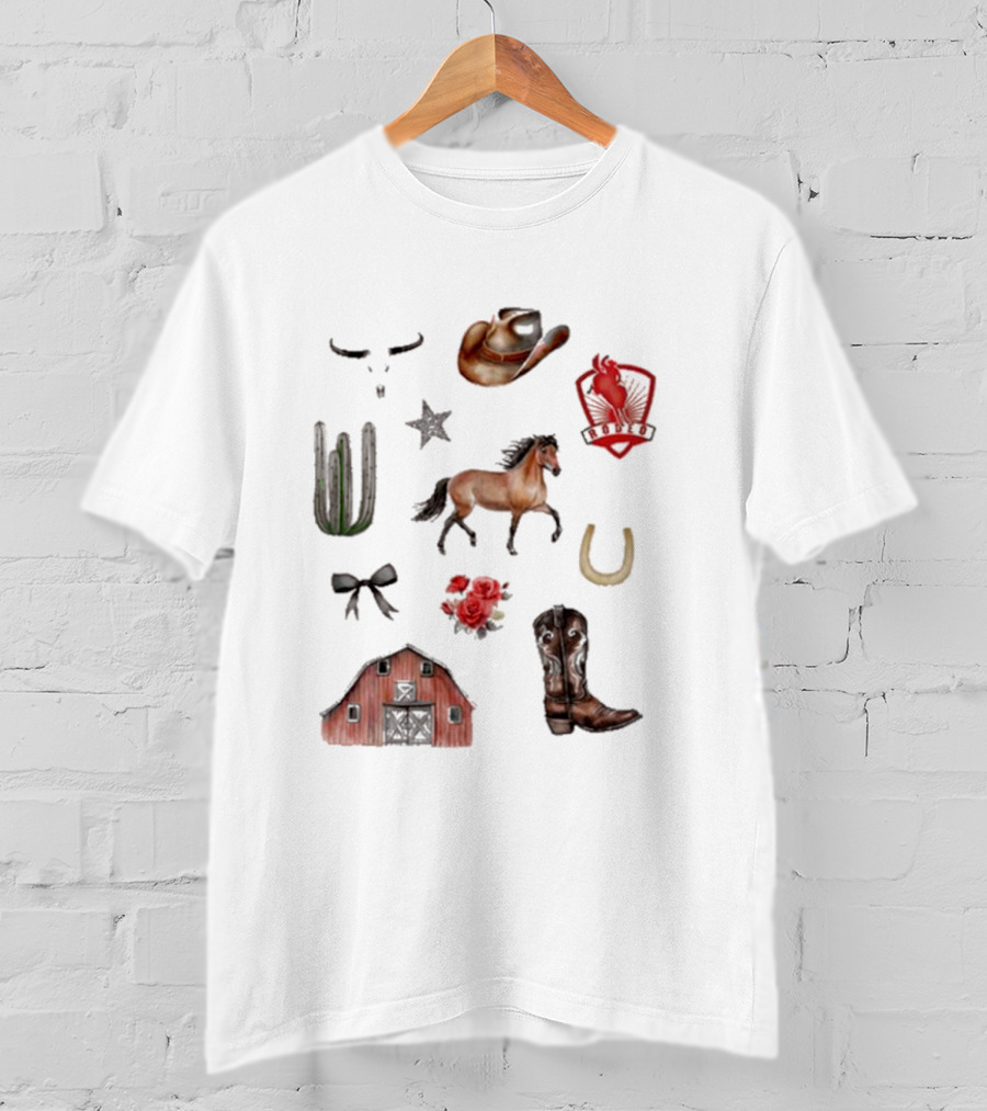 Books With Jess Cowboy Chestnut Cactus Horse Barn Boots Rose Rodeo Badge Hat Skulls Star Horseshoe T-Shirt