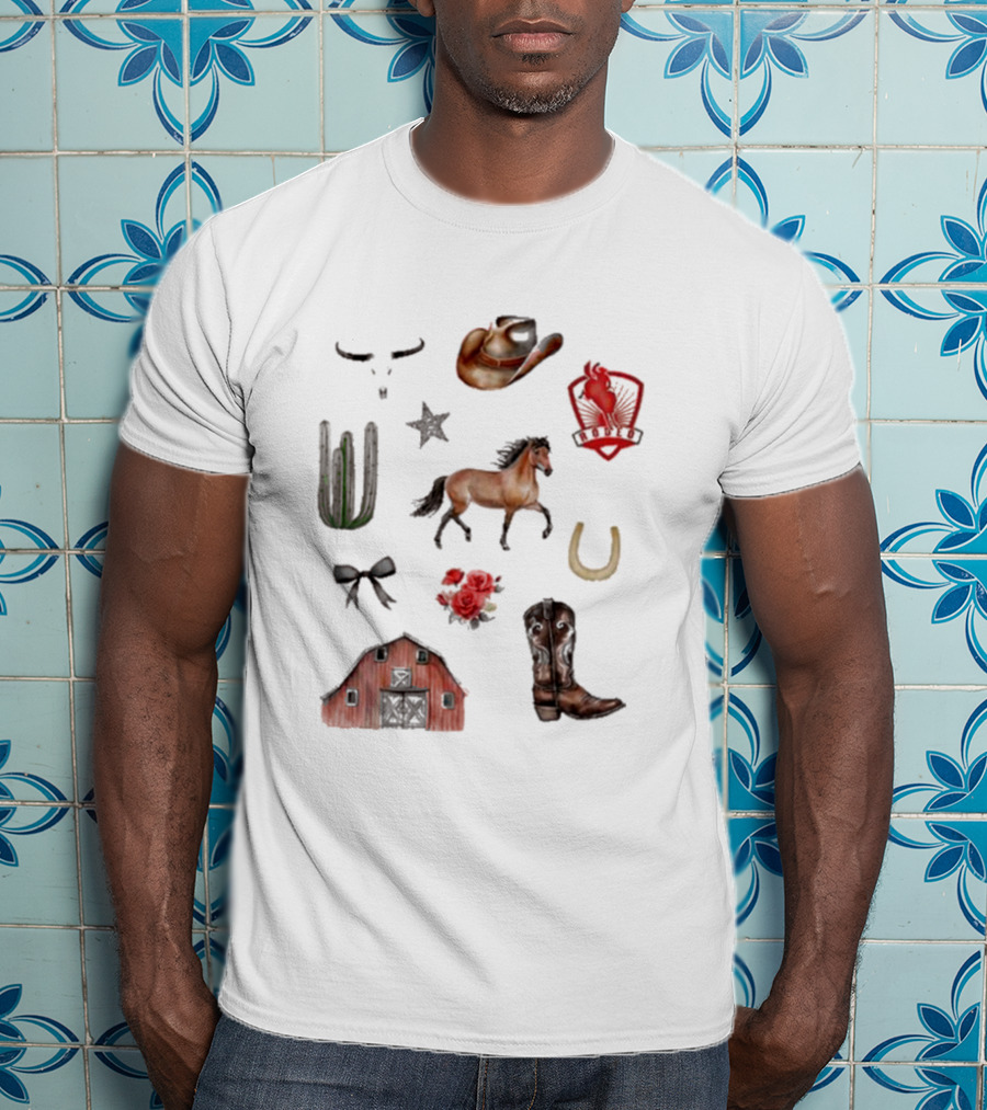 Books With Jess Cowboy Chestnut Cactus Horse Barn Boots Rose Rodeo Badge Hat Skulls Star Horseshoe T-Shirt