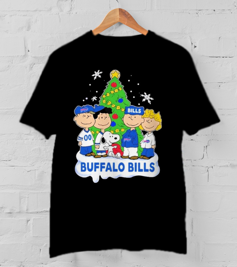 Buffalo Bills Snoopy Christmas Tree Peanuts Characters Holiday Scene T-Shirt